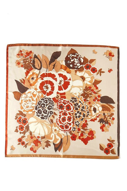 Écharpe Sylvie - Foulard carré soyeux imprimé fleurs