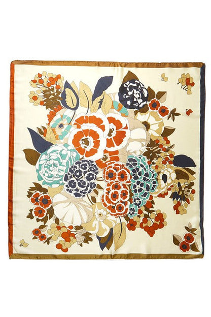 Écharpe Sylvie - Foulard carré soyeux imprimé fleurs