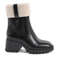Romane Boots - Black Boots with Faux Shearling Ankle Detail