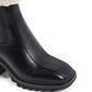 Romane Boots - Black Boots with Faux Shearling Ankle Detail