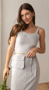 Alba Set - Linen Crop Top and Midi Skirt in Light Grey