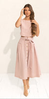 Lily Set - Linen Crop Top and Midi Skirt Set in Pale Pink