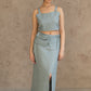 Alba Set - Linen Crop Top and Midi Skirt in Mint
