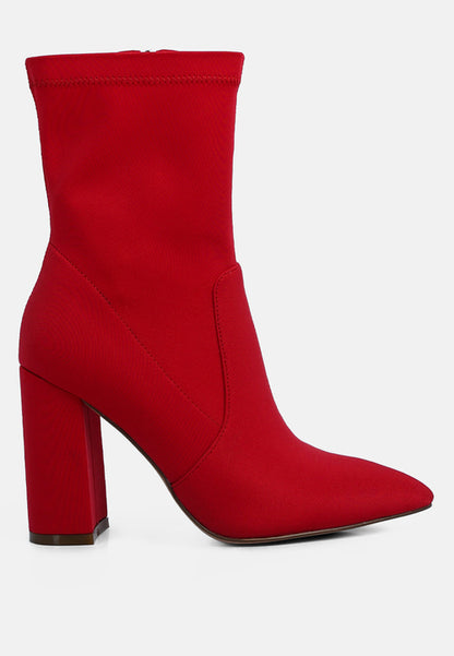 Sofia Boots - Ankle Lycra Block Heeled Boots