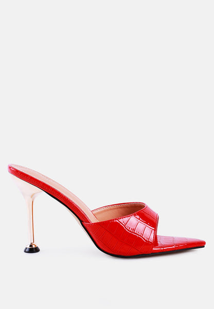 Nadège Sandals - French Cut Croc Texture Patent Faux Leather Sandals